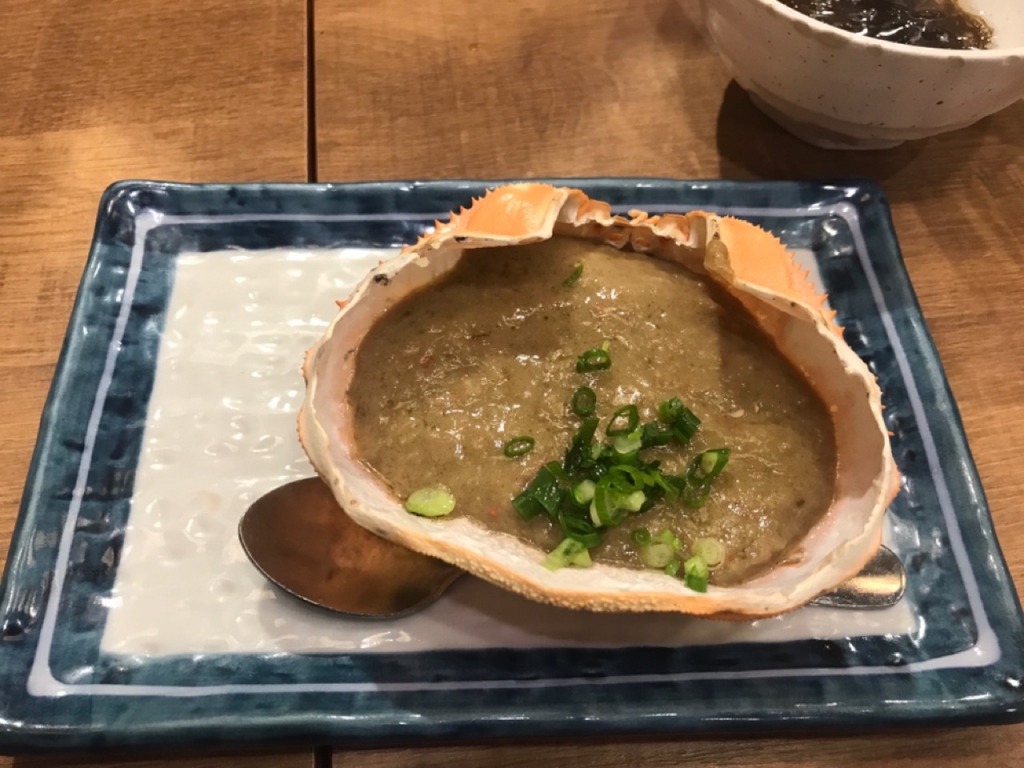 磯丸水産　蟹味噌甲羅焼　一番人気　日本酒